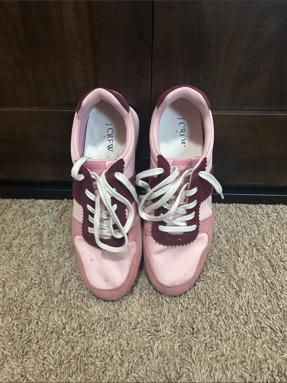 J. Crew Factory Pink and Burgundy Lace-Up Sneakers